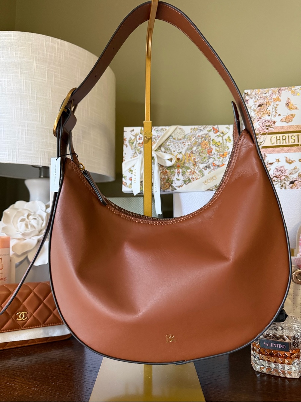 Banana Republic Factory Cognac Brown Crescent Shoulder Bag